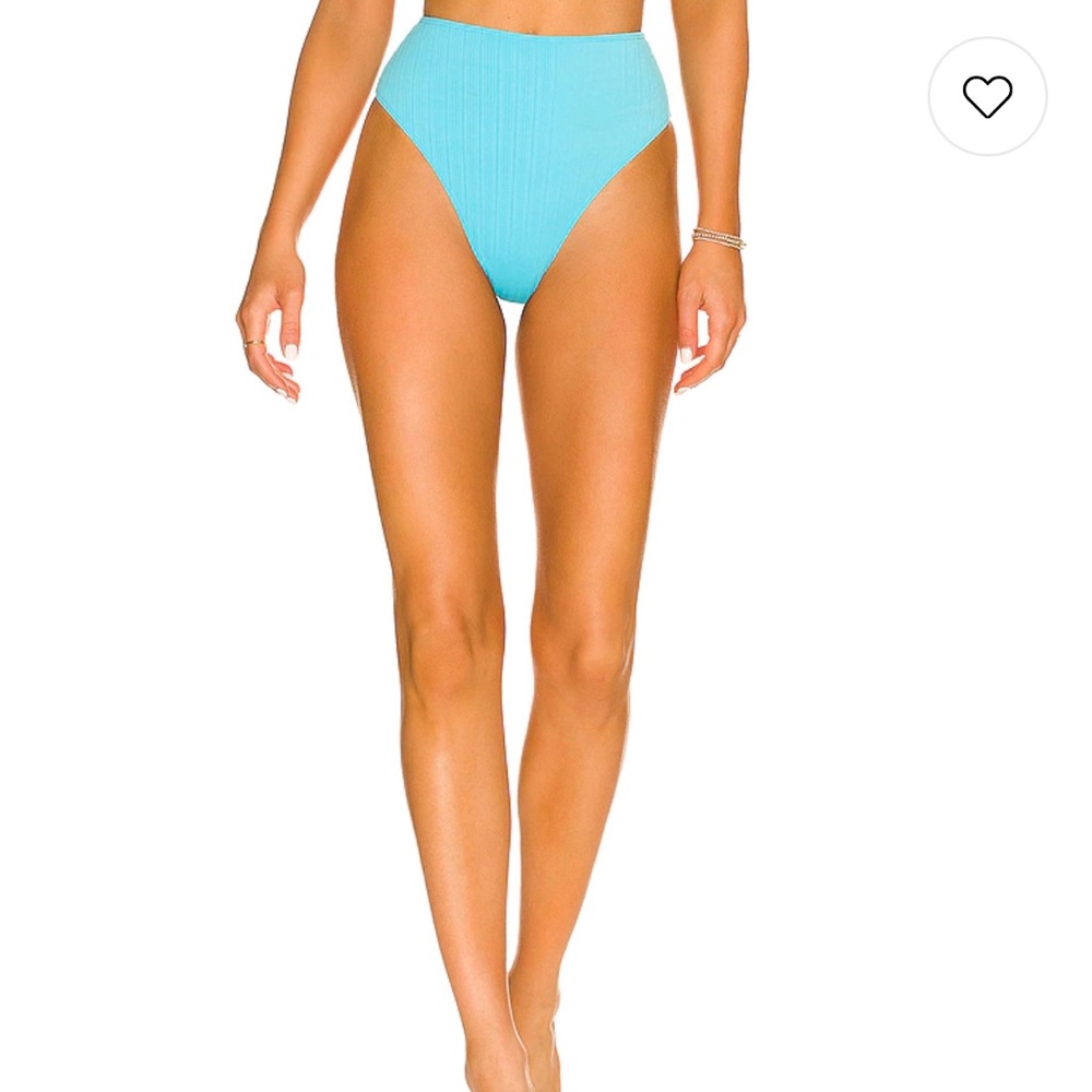 Frankies Bikinis Anne Plisse High Waisted Bikni Bottom in Aquamarine